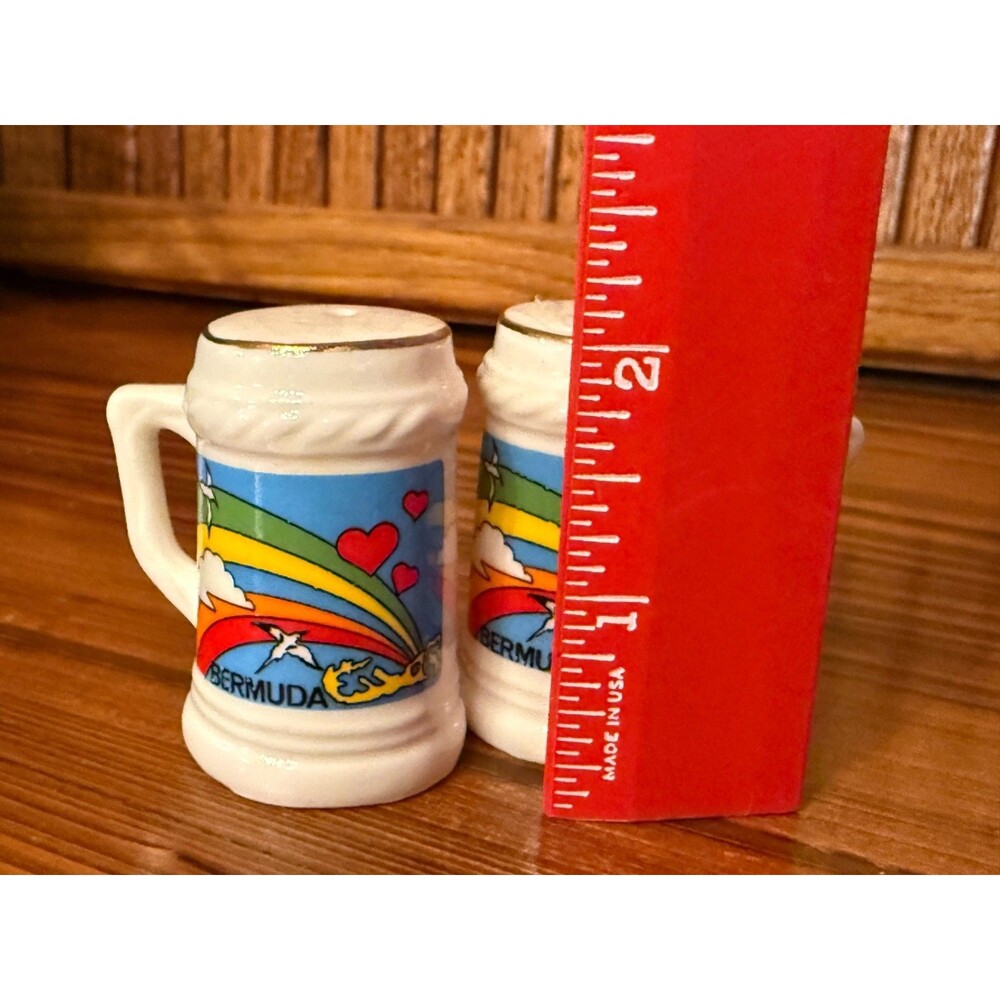 Vintage Bermuda Salt Pepper Shakers Bone China Japan Rainbow Stein Set - Picture 7 of 9